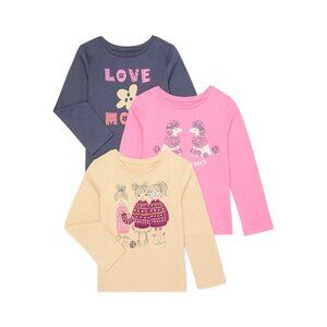 365 Kids from Garanimals Girls Graphic Tee with Long Sleeves, 3 pack, Sizes 7